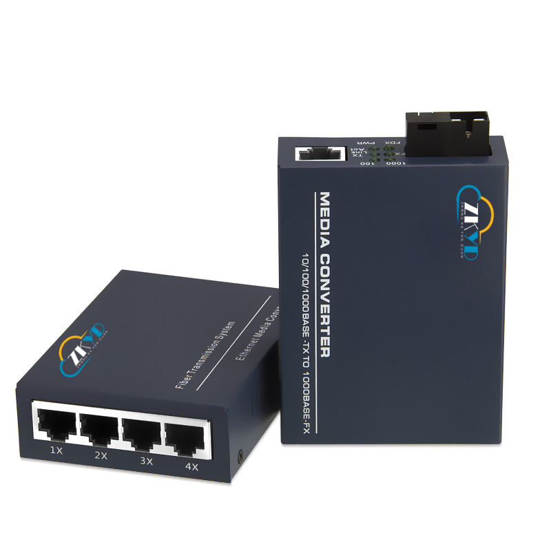 10/100/1000M 1 Fiber Port +1/4 RJ45 Port Fiber Media Converter