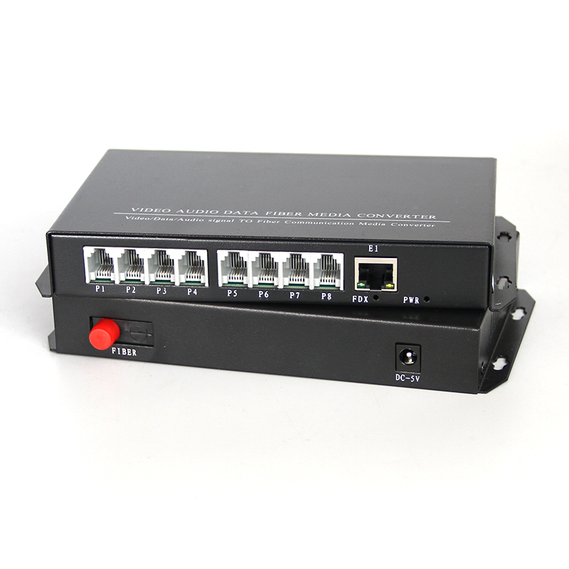 8 Channel Telephone + 1 Port 10/100M Ethernet Telephone Fiber Optic Converter